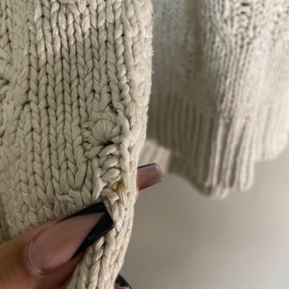 Lady Footlocker Casuals Cream Hand Knit 100% Silk Button Up Cardigan Sz L - Picture 13 of 16